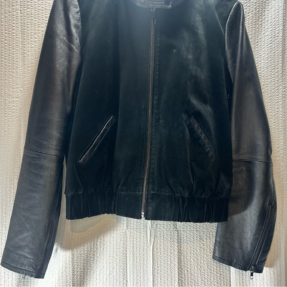 Mango Miranda Black Leather Moto Bomber Jacket Cropped Zip Up Women’s Size S - Picture 6 of 16